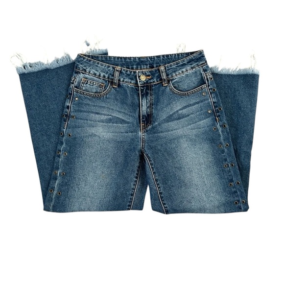 Litz Dark Wash Wide Leg Cropped Frayed Hem Jeans Size 26 - Picture 4 of 6